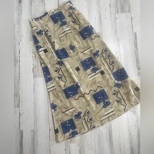 Susan Graver Style Floral Beige Patchwork Print Midi Skirt Medium